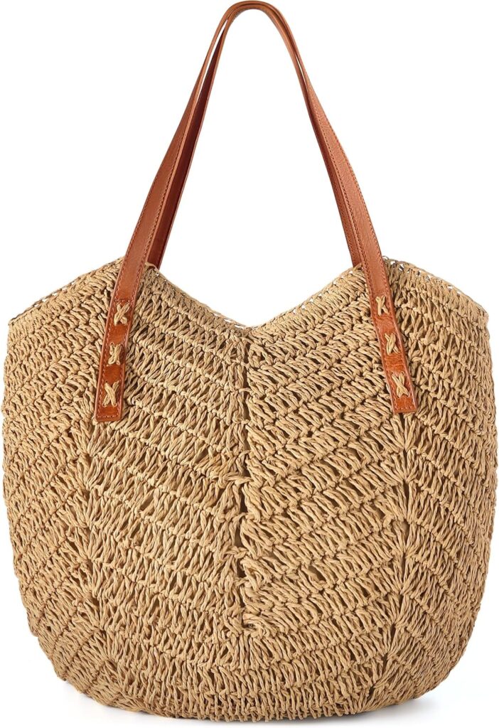 Straw Bag For Women Straw Totes Beach Bags Summer Woven Handmade Shoulder Bag Purse Buckets Totes Handbag