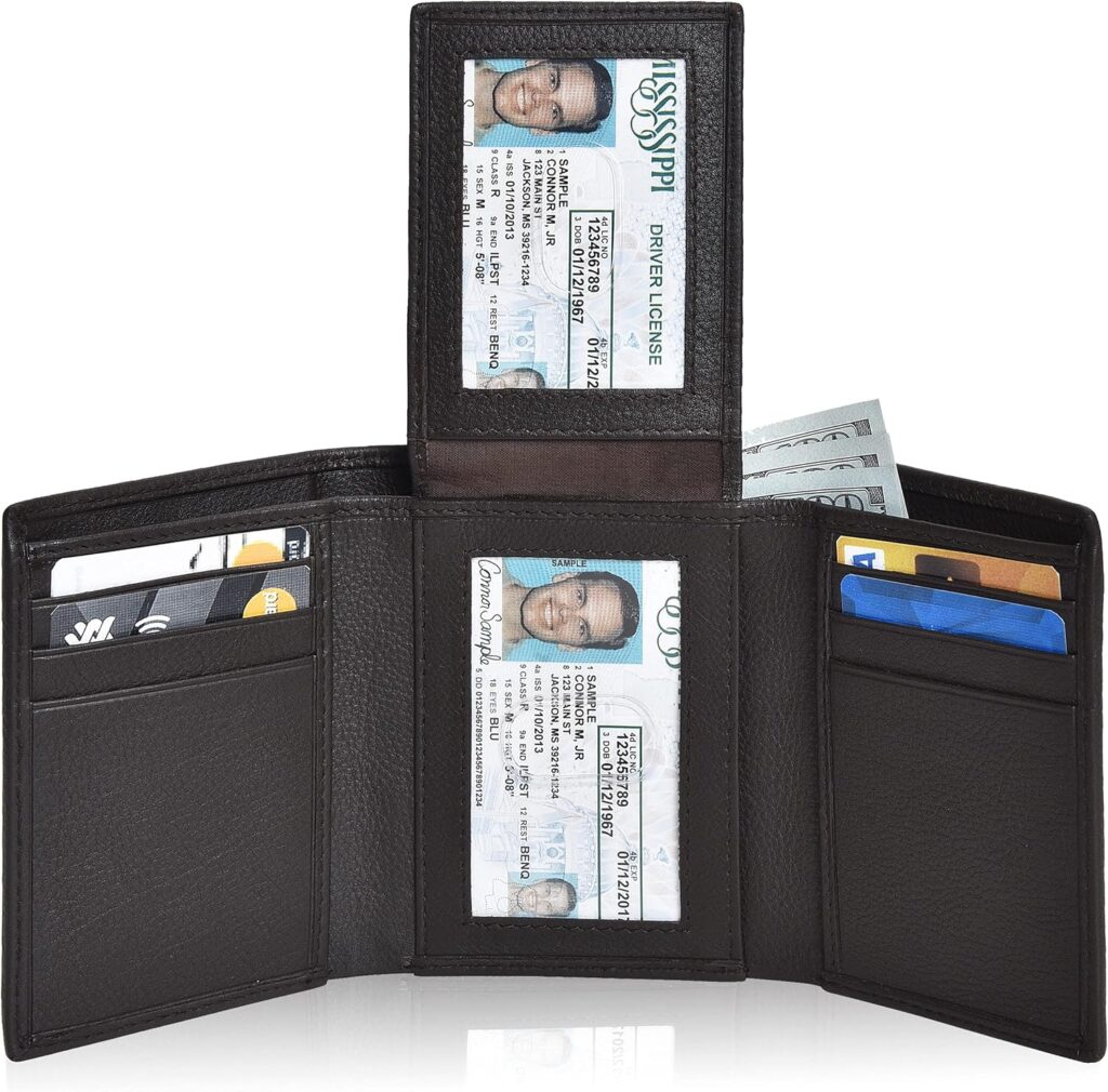 Handcrafted RFID Leather Wallet For Men, Sleek Trifold Front Pocket Wallet with 2 ID & 9 Cards Slots
