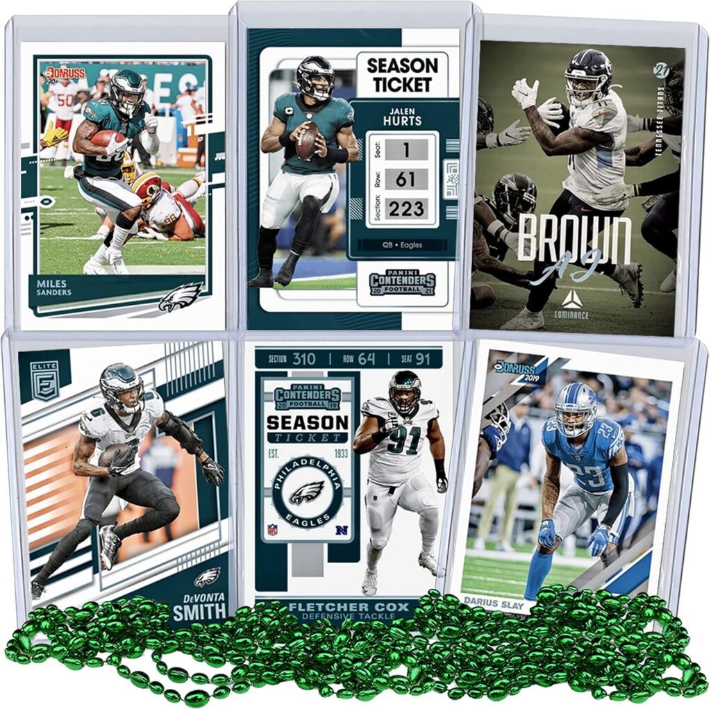 Philadelphia Eagles Super Bowl LVII Football Card Bundle, Set of 6 Assorted Jalen Hurts Miles Sanders Fletcher Cox Darius Slay Devonta Smith AJ Brown Football Cards Protected by Sleeve and Toploader