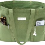 Harp + Ra Extra Large Cotton canvas shoulder Tote Bag – Laptop Compartment, 2 Pockets, Soft Unstructured Open Top, no zipper