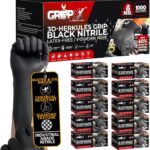 Herkules Grip Heavy Duty 8Mil Black Nitrile Gloves,3D Raised Diamond Texture-Latex & Powder-Free Industrial, Mechanic