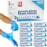 Synsafe 4 Mil – Blue Nitrile Exam Gloves –Disposable Latex Free & Powder Free – Extra Strong, Rubber Gloves