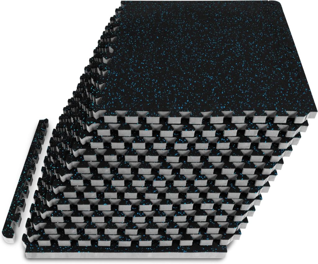 ProsourceFit Rubber Top Exercise Puzzle Mat ½-inch, 24 SQFT, 6 Tiles, EVA Foam Interlocking Tiles for Home Gym Protective Flooring for Equipment and Workouts, Grey