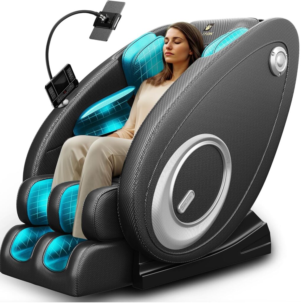 Massage Chair Full Body, Zero Gravity Massage Chair with 8 Fix Rollers, Foot Massage, Heating, Auto Modes, Full Body Airbag, Touch Screen Controller, Music Player, Home Massage for Back Fatigue