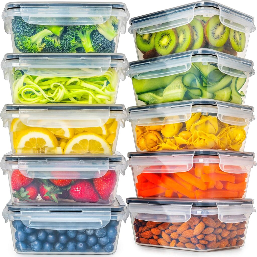 fullstar 20-Piece Plastic Food Storage Containers with Lids (10 Containers & 10 Lids) – Leakproof, BPA-Free, Meal Prep Containers, Reusable Lunch Storage Set for Kitchen Organization (Pack of 20)