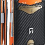 Slim Wallet for Men with Money Clip, Leather RFID Blocking Mens Wallet, Minimalist Credit Card Holder, Front Pocket Bifold – Gift Box Included (Money Clip, Carbon Orange)