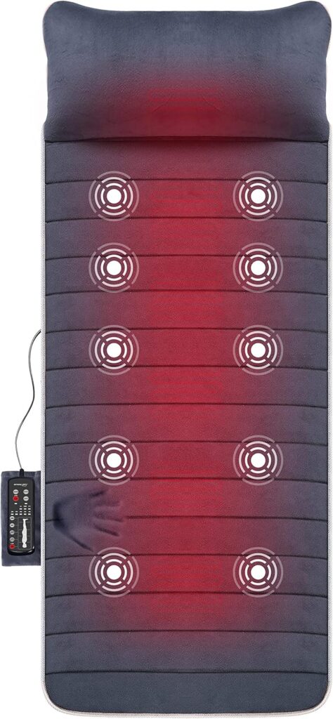 Snailax Memory Foam Full Body Massage Mat with Heat, Back Massager with 10 Vibration Motors, 6 Heating Pads, Massage Chair Pad for Neck, Back, Waist, Legs