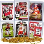 Kansas City Chiefs Super Bowl LVIII Football Card Bundle, Set of 6 Assorted Patrick Mahomes Travis Kelce George Karlaftis Marquez Valdes Scantling Football Cards Protected by Sleeve and Toploader