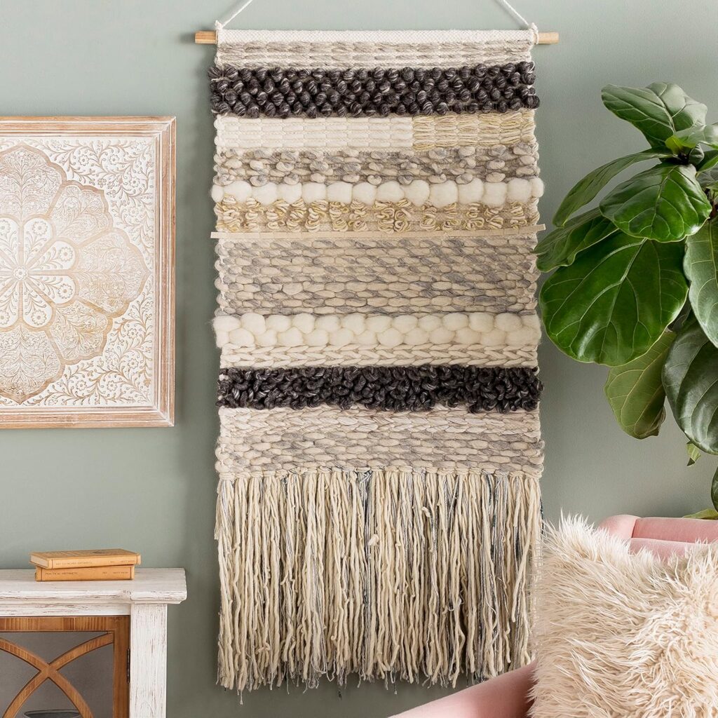 Mark&Day Wall Art, Mureck Bohemian Farmhouse Medium Gray Macrame Tapestry Wall Hanging for Living Room, Bedroom, Office or Kitchen (48″H x 24″W)