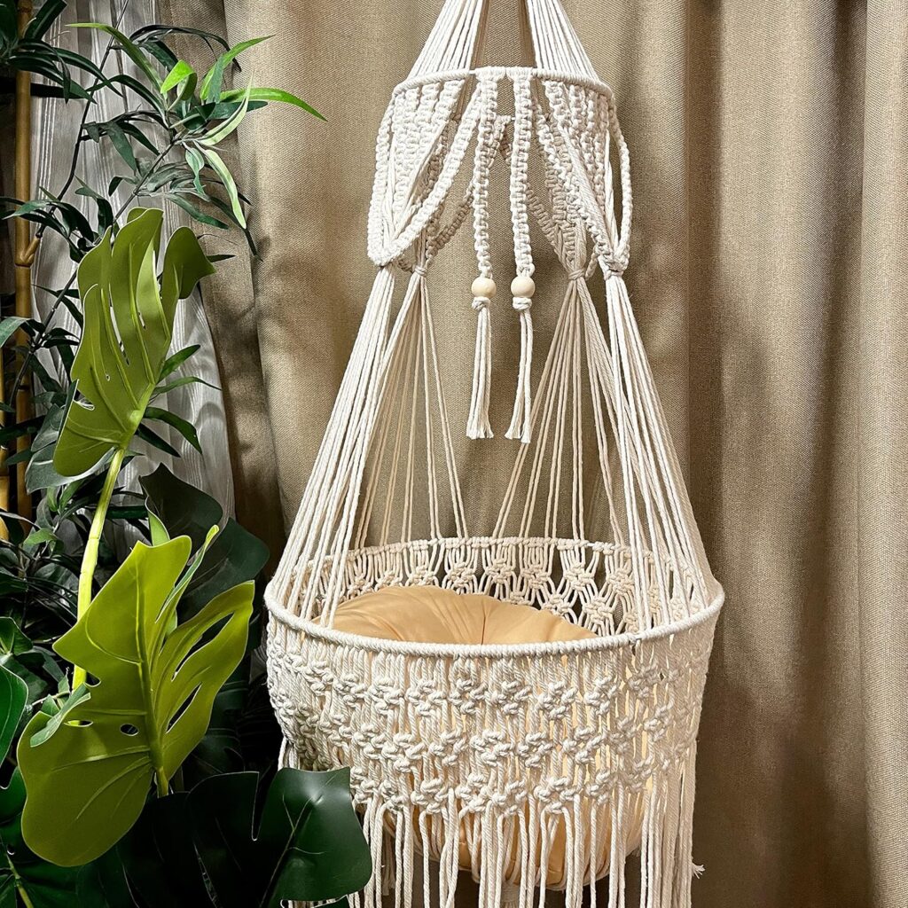 Macrame Cat Hammock – Boho Wall Hanging for Indoor Outdoor Home Decor, Pet Hammock for Sleeping, Playing and Lounging