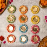 Set of 12 Tea Light Candle Holder, Diwali Decorations for Home, Indian Pooja Decor, Handmade Tealight Diya for Puja, mandir, Temple, Navratri & Diwali Gifts